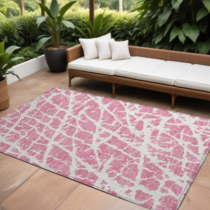 8' X 10' Pink and Ivory Abstract Washable Non Skid Indoor Outdoor Area Rug - 0" (L) x 120" (W) x 96" (H)