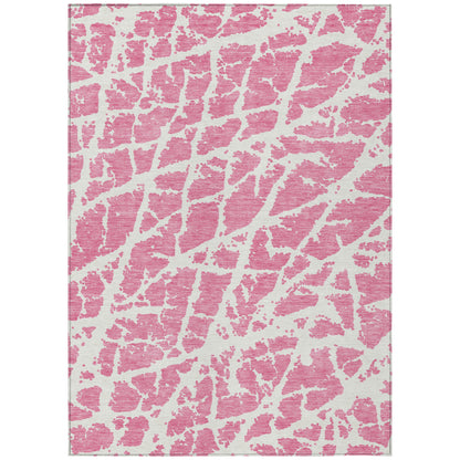 8' X 10' Pink and Ivory Abstract Washable Non Skid Indoor Outdoor Area Rug - 0" (L) x 120" (W) x 96" (H)