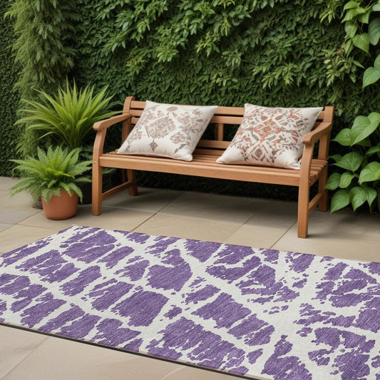 8' Runner Purple and White Abstract Washable Non Skid Indoor Outdoor Runner Rug - 0" (L) x 90" (W) x 27" (H)