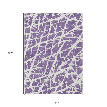 8' X 10' Purple and White Abstract Washable Non Skid Indoor Outdoor Area Rug - 0" (L) x 120" (W) x 96" (H)