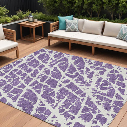 8' X 10' Purple and White Abstract Washable Non Skid Indoor Outdoor Area Rug - 0" (L) x 120" (W) x 96" (H)