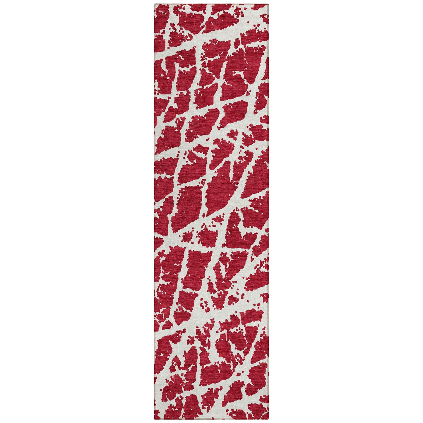 8' Runner Red and White Abstract Washable Non Skid Indoor Outdoor Runner Rug