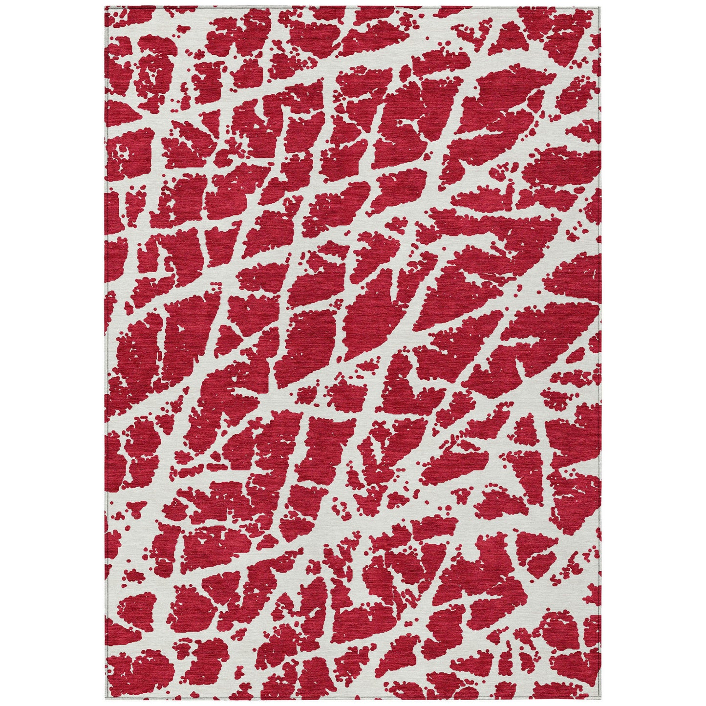 8' X 10' Red and White Abstract Washable Non Skid Indoor Outdoor Area Rug