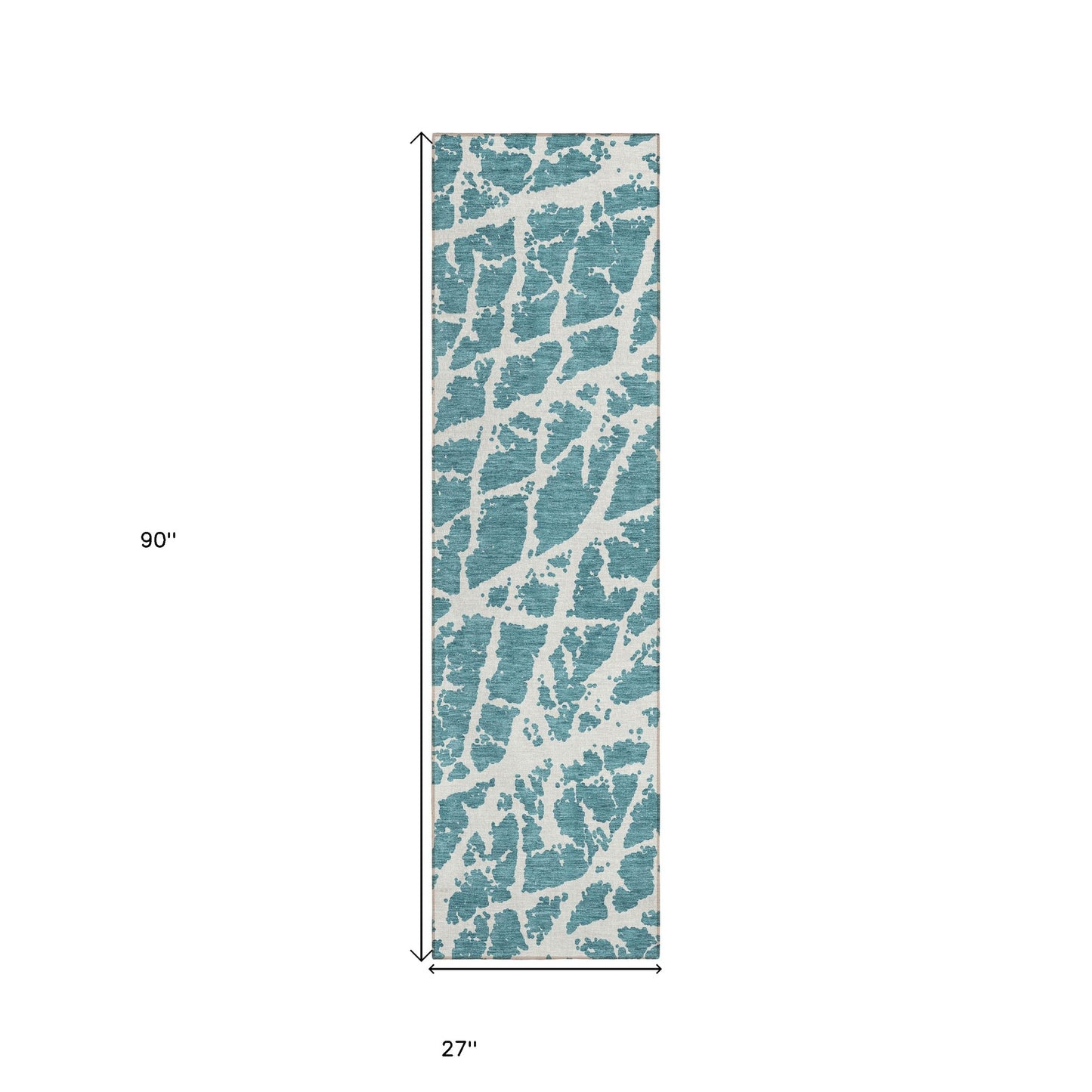 8' Runner Teal Abstract Washable Non Skid Indoor Outdoor Runner Rug - 0" (L) x 90" (W) x 27" (H)