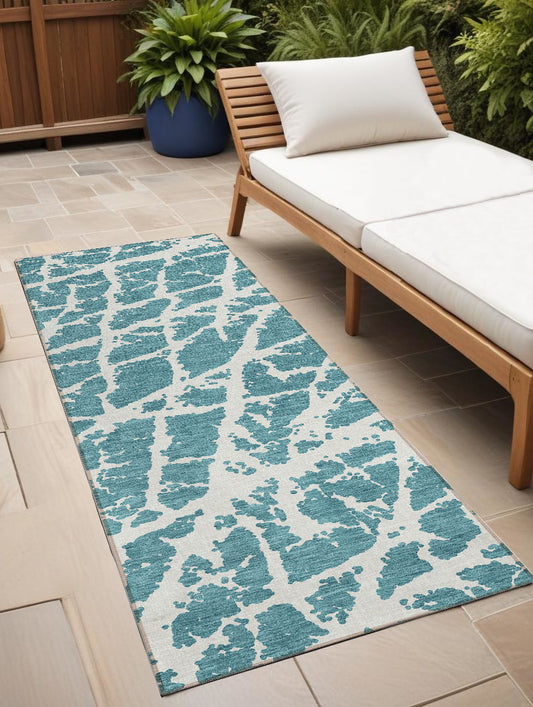 8' Runner Teal Abstract Washable Non Skid Indoor Outdoor Runner Rug - 0" (L) x 90" (W) x 27" (H)