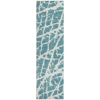 8' Runner Teal Abstract Washable Non Skid Indoor Outdoor Runner Rug - 0" (L) x 90" (W) x 27" (H)