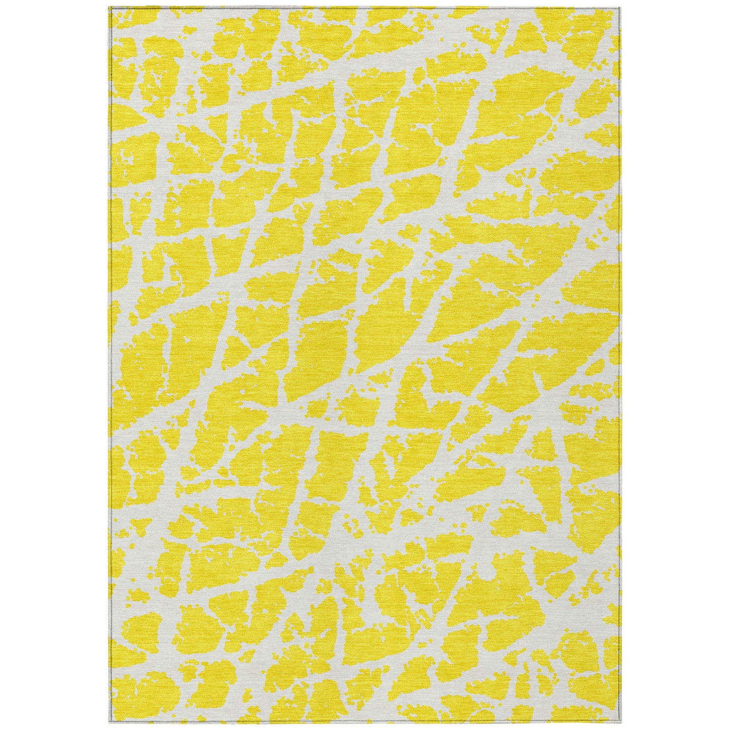 9' X 12' Yellow and White Abstract Washable Non Skid Indoor Outdoor Area Rug