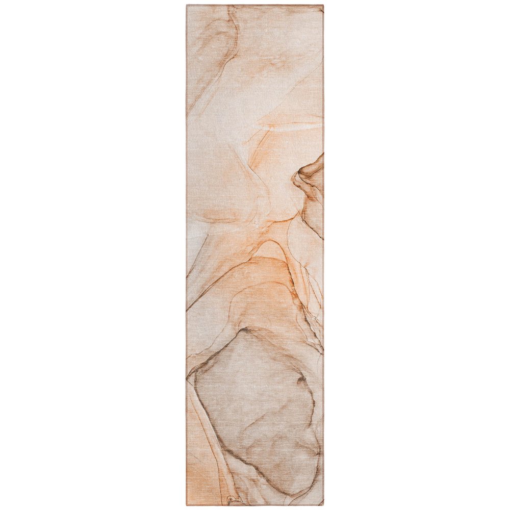 3' X 8' Beige and Orange Abstract Washable Non Skid Indoor Outdoor Runner Rug — view 1