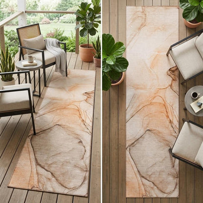 3' X 8' Beige and Orange Abstract Washable Non Skid Indoor Outdoor Runner Rug HomeRoots