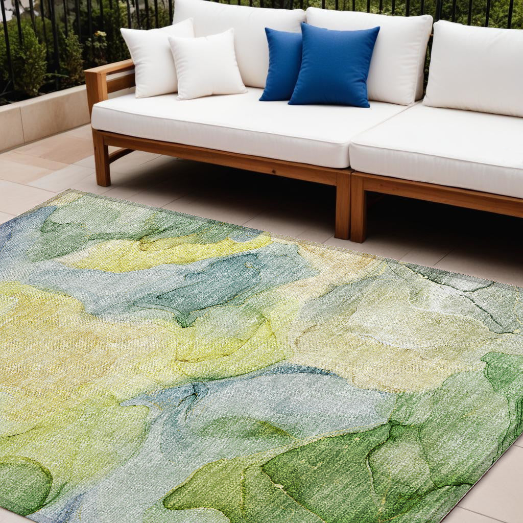 8' X 10' Yellow Abstract Washable Non Skid Indoor Outdoor Area Rug