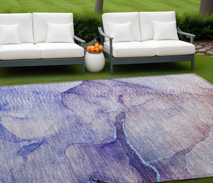 8' X 10' Blue and Brown Abstract Washable Non Skid Indoor Outdoor Area Rug