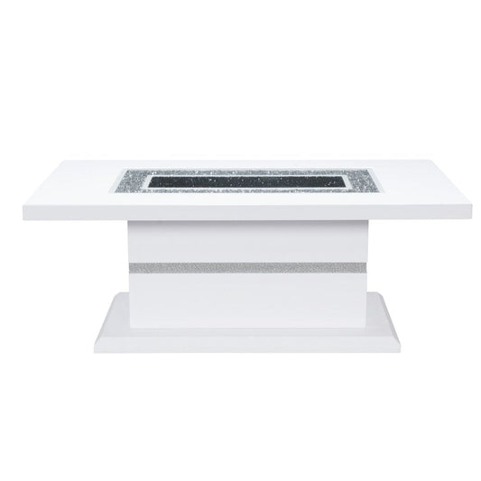52" White Wood And Faux Crystal Pedestal Coffee Table HomeRoots