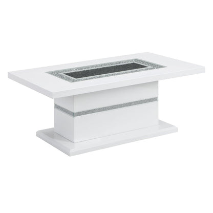 52" White Wood And Faux Crystal Pedestal Coffee Table HomeRoots