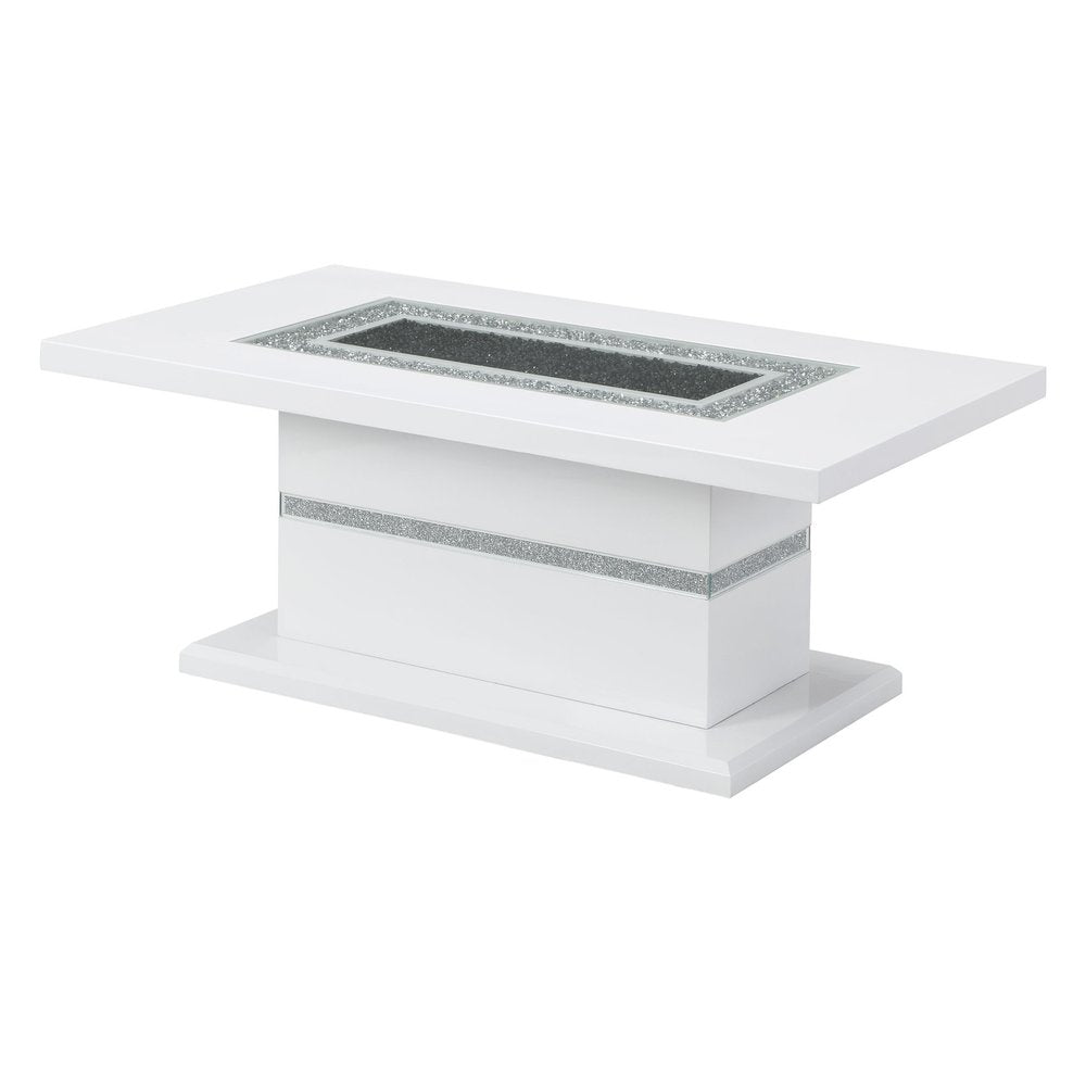 52" White Wood And Faux Crystal Pedestal Coffee Table HomeRoots