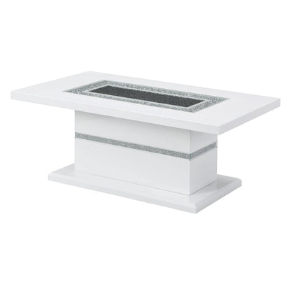 52" White Wood And Faux Crystal Pedestal Coffee Table HomeRoots