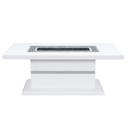 52" White Wood And Faux Crystal Pedestal Coffee Table