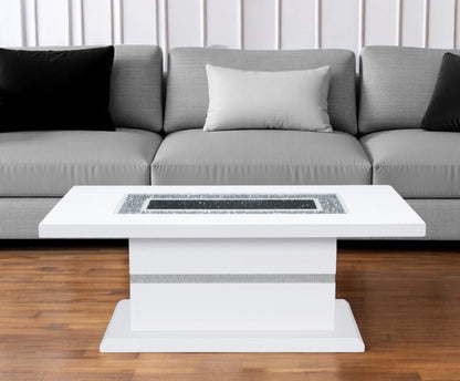 52" White Wood And Faux Crystal Pedestal Coffee Table HomeRoots