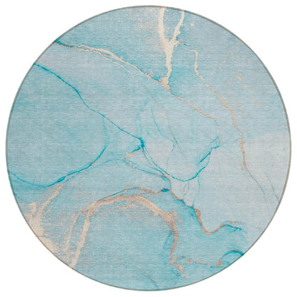 8' X 8' Teal Round Abstract Washable Indoor Outdoor Area Rug HomeRoots