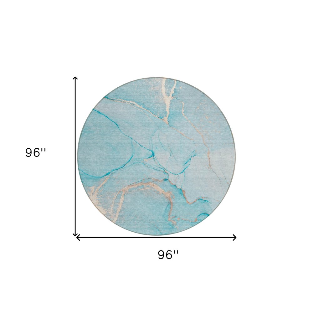 8' X 8' Teal Round Abstract Washable Indoor Outdoor Area Rug HomeRoots