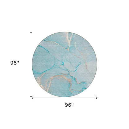 8' X 8' Teal Round Abstract Washable Indoor Outdoor Area Rug HomeRoots