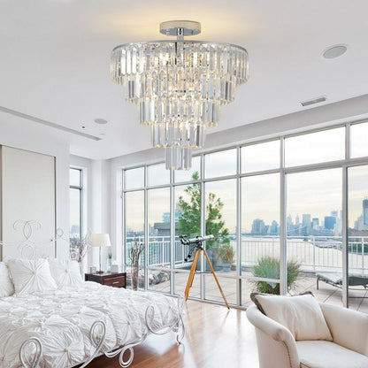 Large crystal chandelier in white chrome color, modern style chandelier, dining room, living room, bedroom - FurniFindUSA