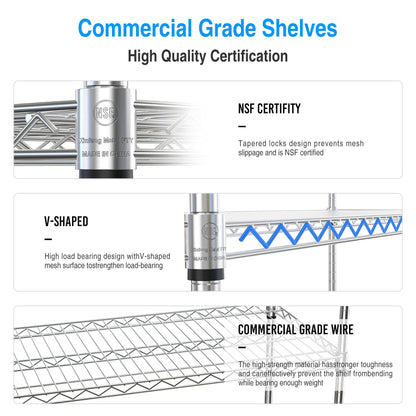 6 Tier Wire Shelving Unit 6000 LBS NSF Height Adjustable Metal Garage Storage Shelves with Wheels - FurniFindUSA