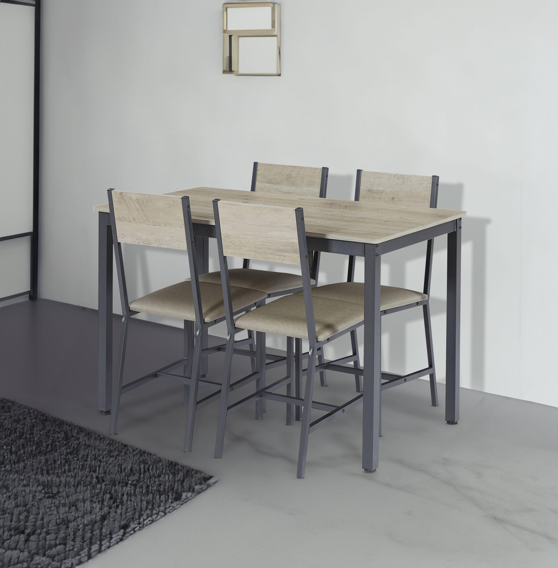 Dining Set for 5 Kitchen Table with 4 Upholstered Chairs Grey 47.2'' L x 27.6'' W x 29.7'' H - FurniFindUSA