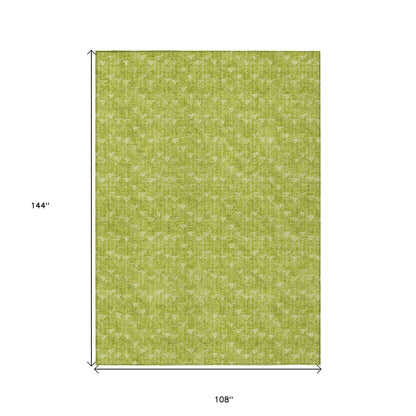 9' X 12' Moss Green Geometric Washable Non Skid Indoor Outdoor Area Rug