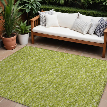 9' X 12' Moss Green Geometric Washable Non Skid Indoor Outdoor Area Rug