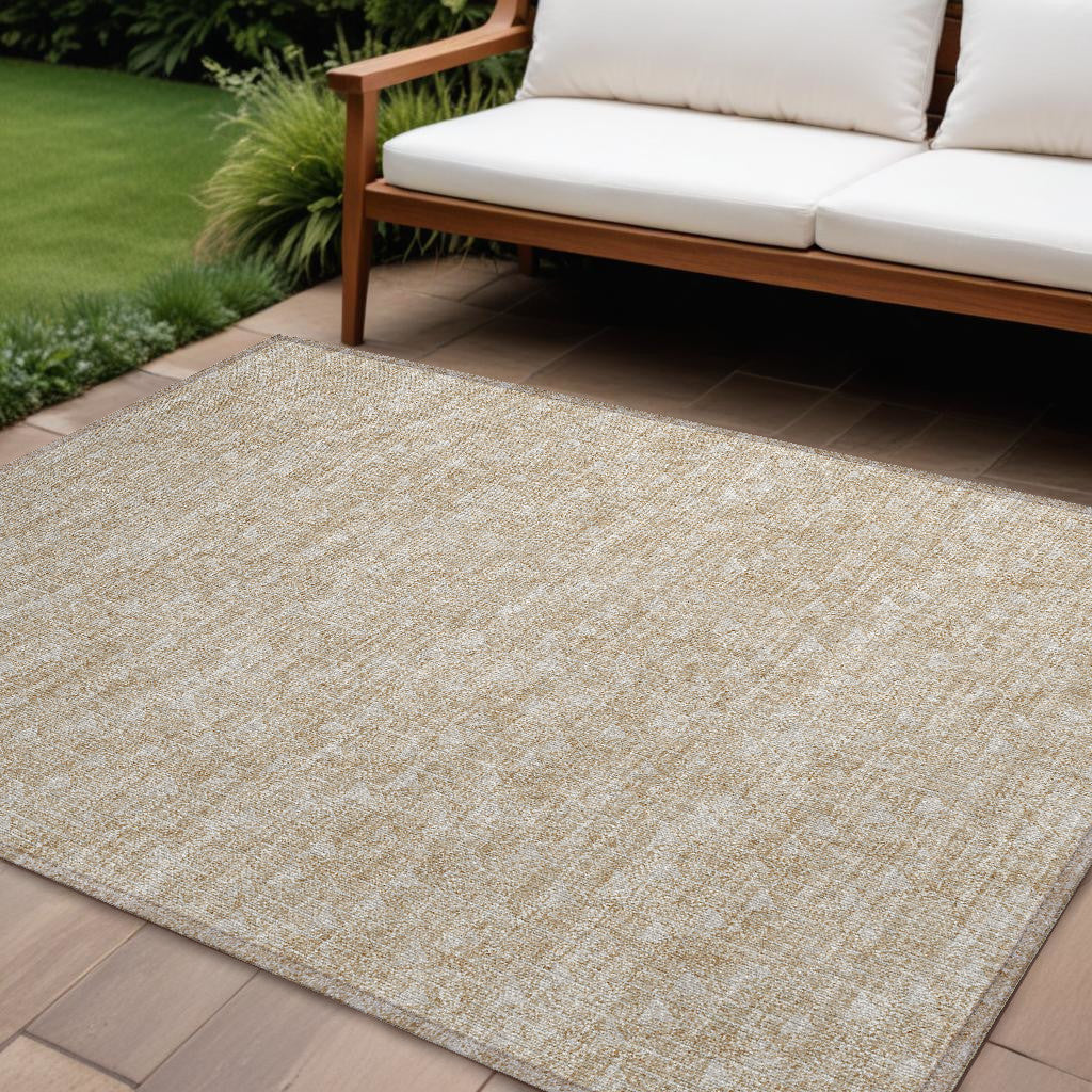 8' X 10' Tan Geometric Washable Non Skid Indoor Outdoor Area Rug