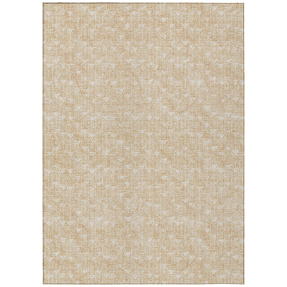 8' X 10' Tan Geometric Washable Non Skid Indoor Outdoor Area Rug