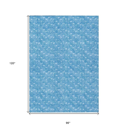 8' X 10' Blue Geometric Washable Indoor Outdoor Area Rug