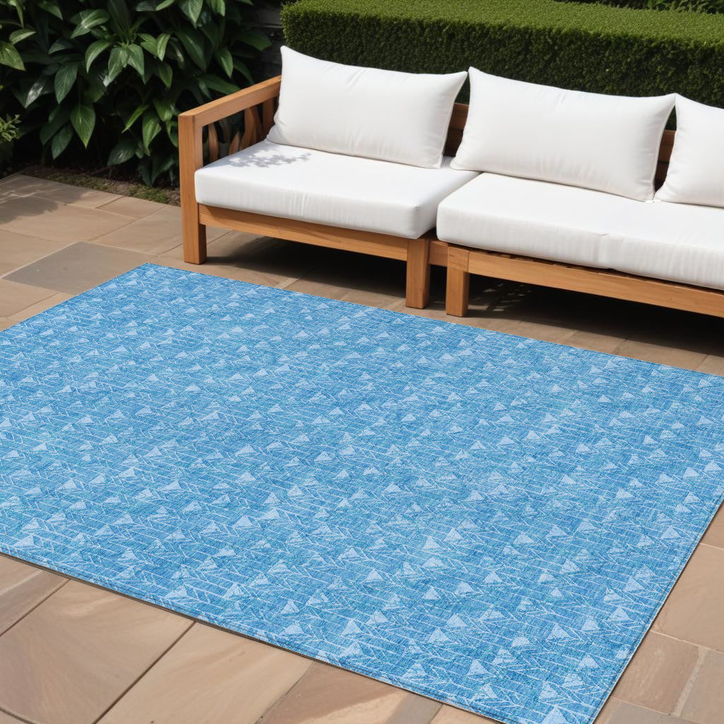 8' X 10' Blue Geometric Washable Indoor Outdoor Area Rug