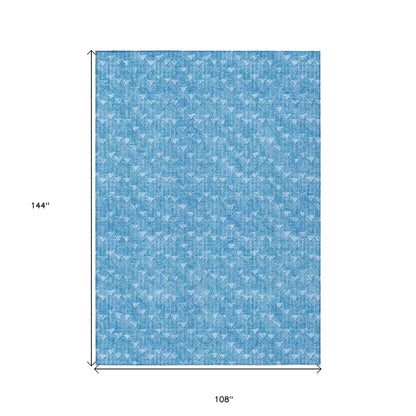 9' X 12' Blue Geometric Washable Indoor Outdoor Area Rug