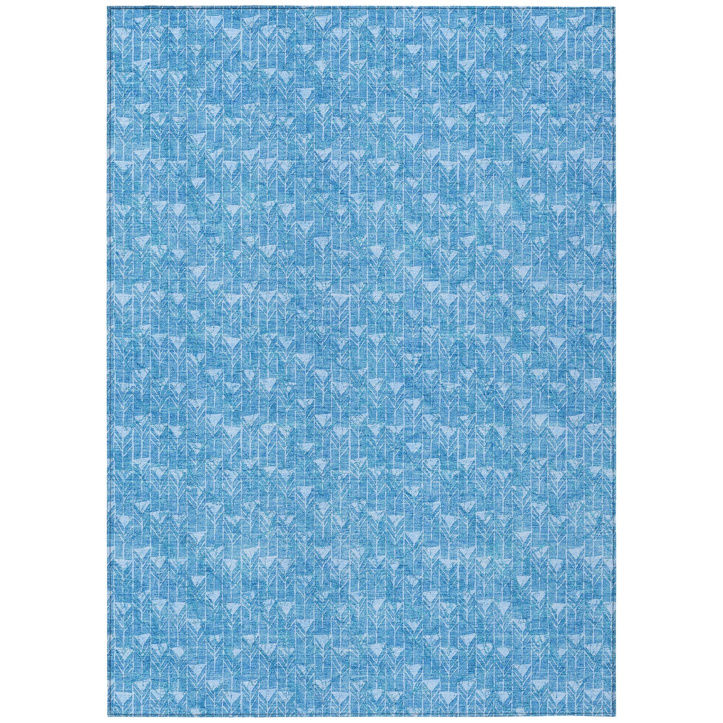 9' X 12' Blue Geometric Washable Indoor Outdoor Area Rug