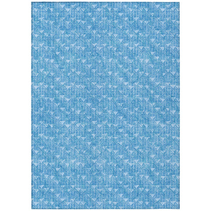 9' X 12' Blue Geometric Washable Indoor Outdoor Area Rug