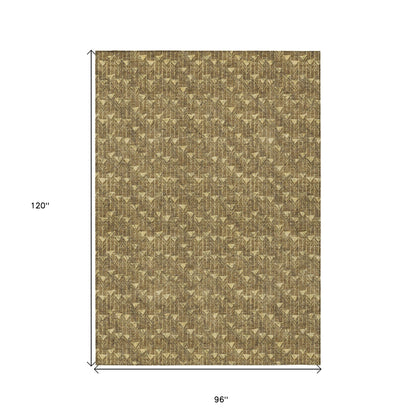 8' X 10' Brown Geometric Washable Non Skid Indoor Outdoor Area Rug