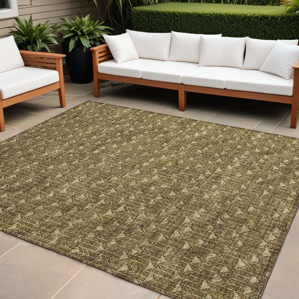 9' X 12' Brown Geometric Washable Non Skid Indoor Outdoor Area Rug