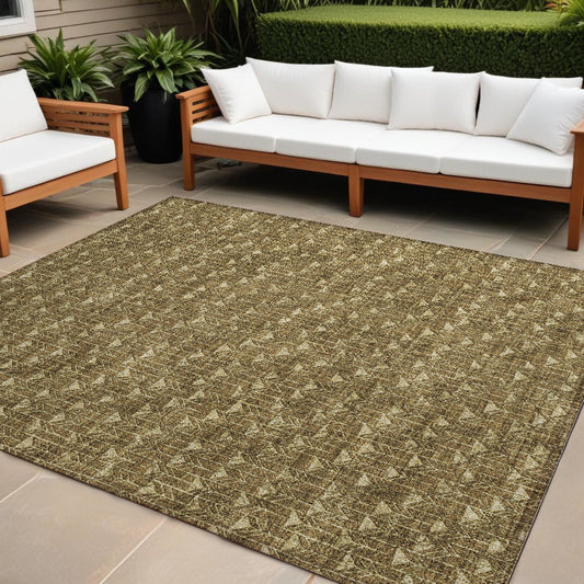 9' X 12' Brown Geometric Washable Non Skid Indoor Outdoor Area Rug