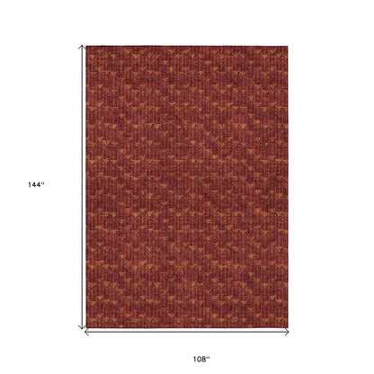 9' X 12' Burgundy Geometric Washable Non Skid Indoor Outdoor Area Rug