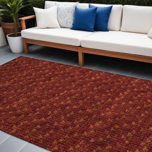 9' X 12' Burgundy Geometric Washable Non Skid Indoor Outdoor Area Rug