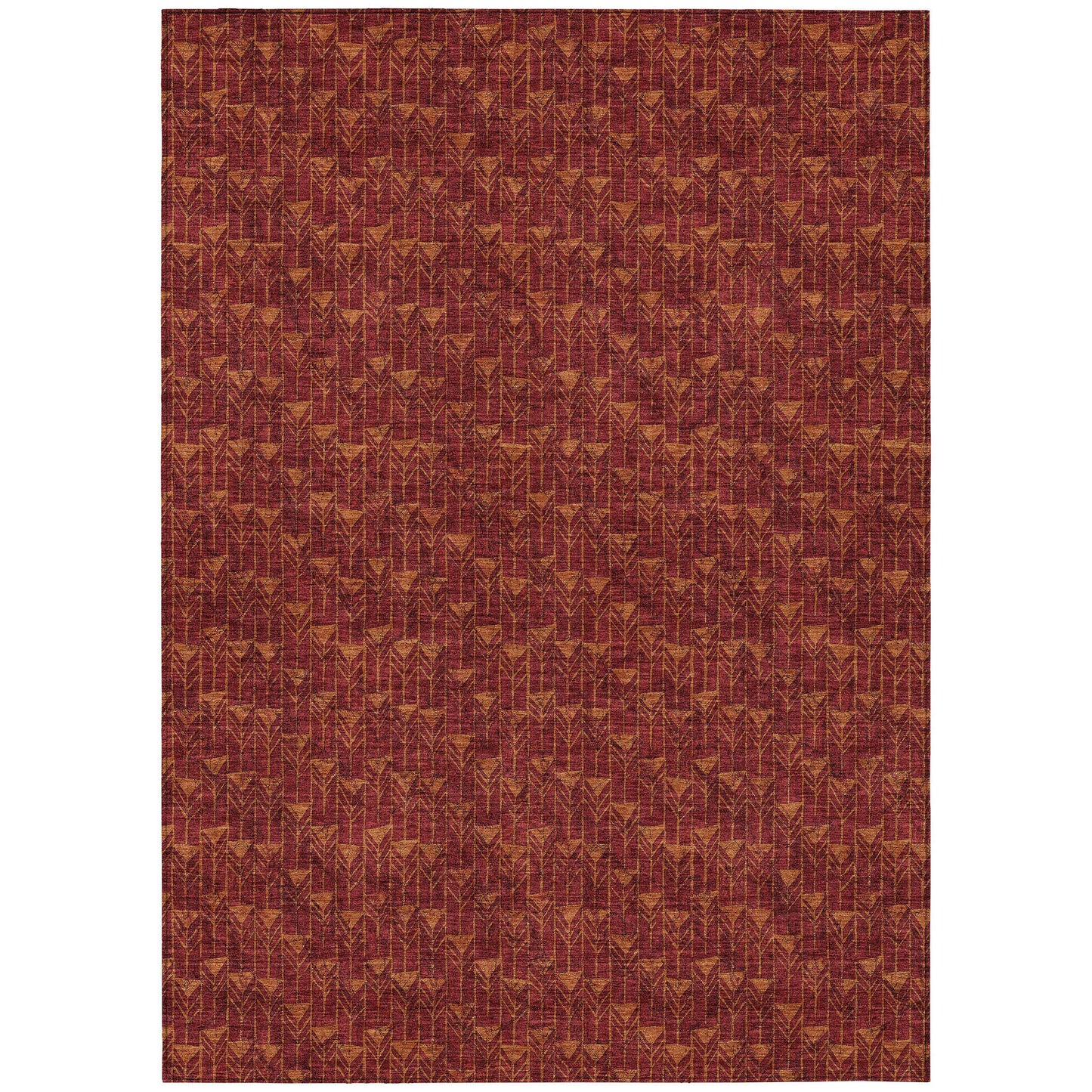 9' X 12' Burgundy Geometric Washable Non Skid Indoor Outdoor Area Rug