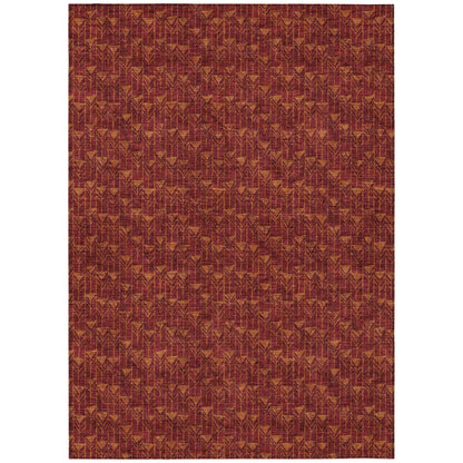 9' X 12' Burgundy Geometric Washable Non Skid Indoor Outdoor Area Rug