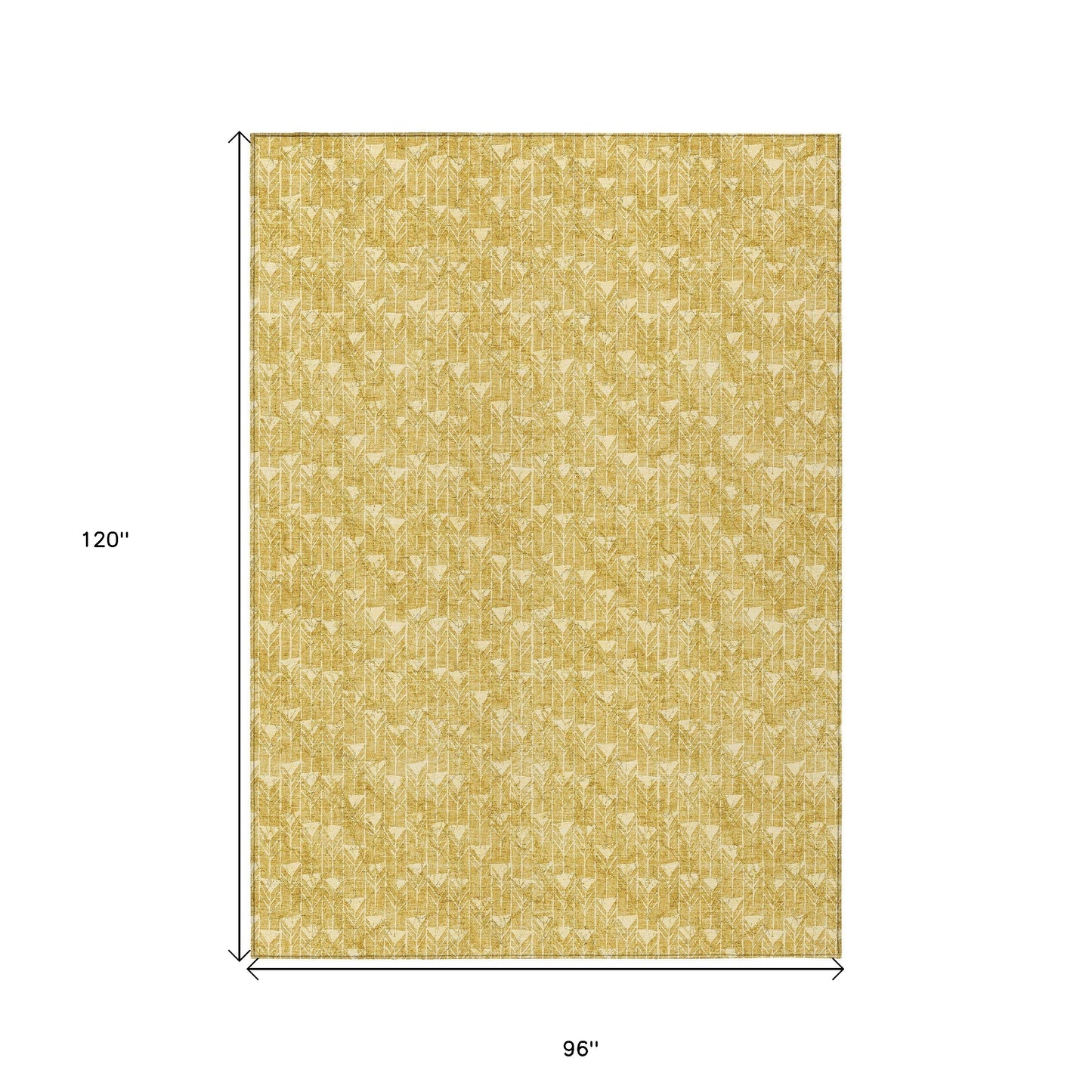 8' X 10' Gold Geometric Washable Non Skid Indoor Outdoor Area Rug