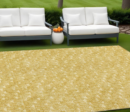 8' X 10' Gold Geometric Washable Non Skid Indoor Outdoor Area Rug