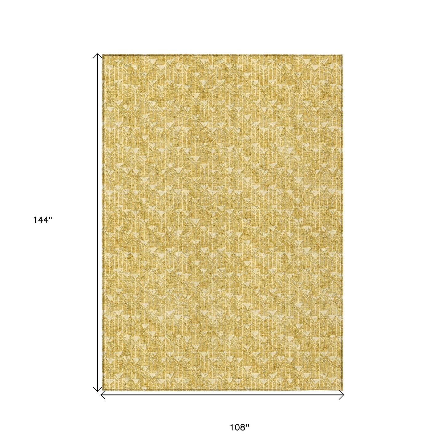 9' X 12' Gold Geometric Washable Non Skid Indoor Outdoor Area Rug