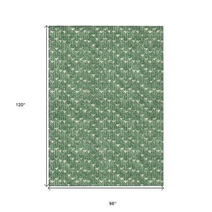 8' X 10' Sage Geometric Washable Non Skid Indoor Outdoor Area Rug