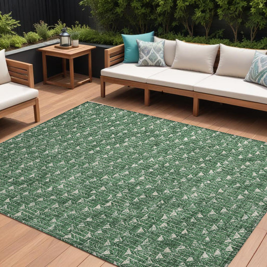 8' X 10' Sage Geometric Washable Non Skid Indoor Outdoor Area Rug