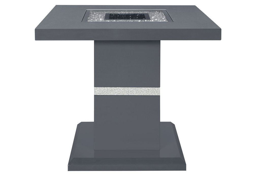 24" Dark Gray and Silver Faux Crystals Glass and Wood Square Pedestal End Table HomeRoots