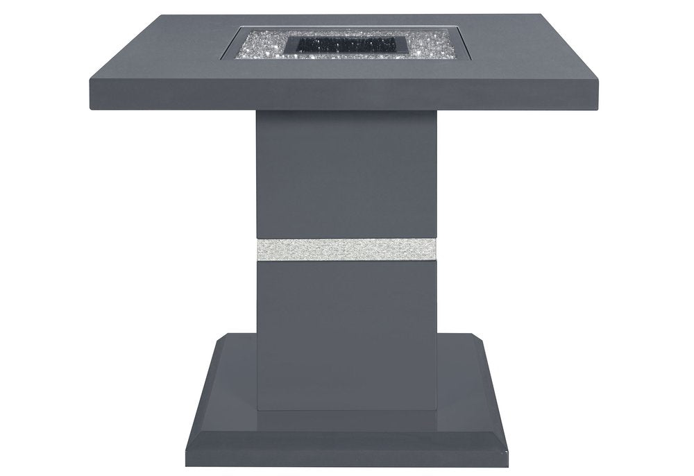24" Dark Gray and Silver Faux Crystals Glass and Wood Square Pedestal End Table HomeRoots